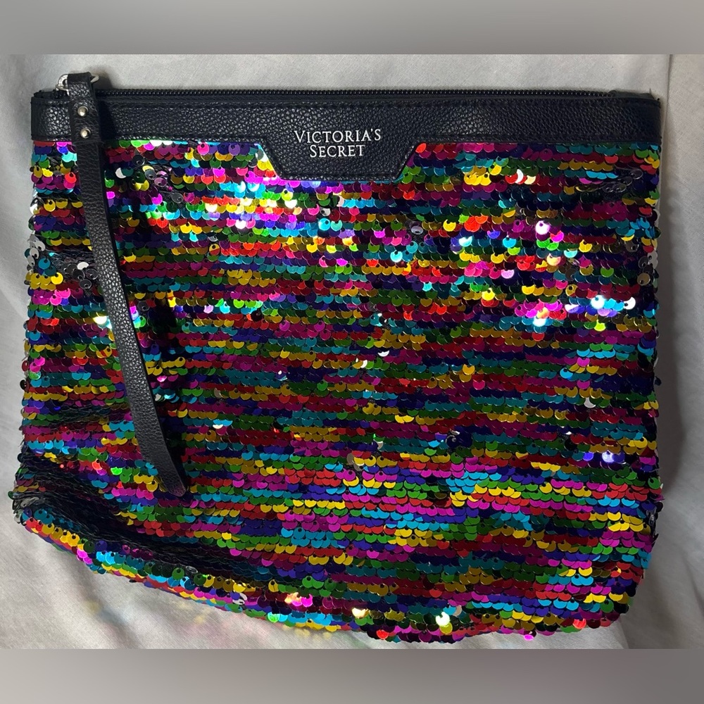 Set of 2 PINK Victoria's Secret Multicolor and Ipsy Gold Sequin Clutch Set- GUC - Picture 11 of 16